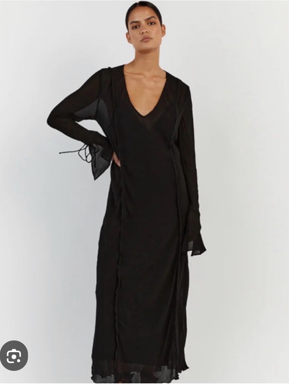 DISSH Bowie Black Sheer Viscose Long Sleeve Maxi Dress